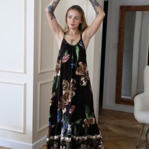 Sukienka Nora Brązowa w Kwiaty