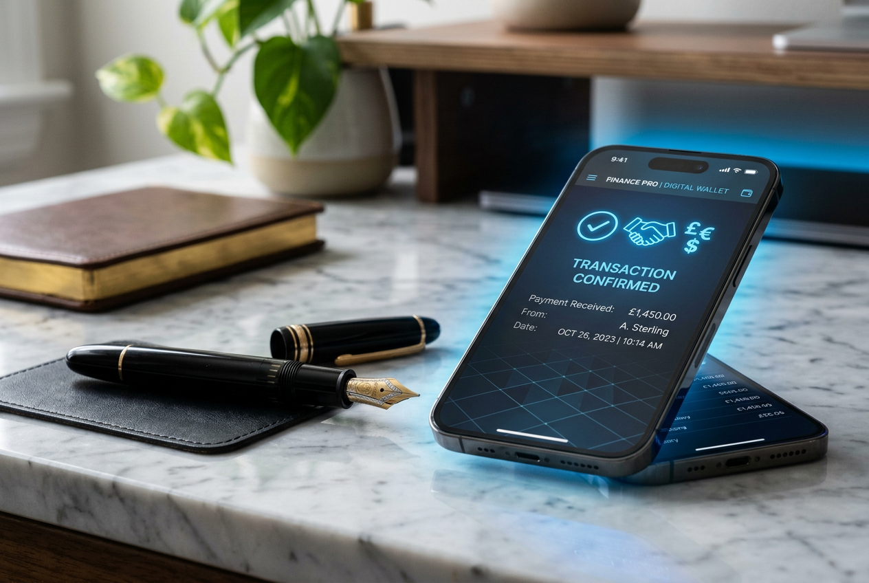 Interfejs płatności mobilnych w stylu premium.